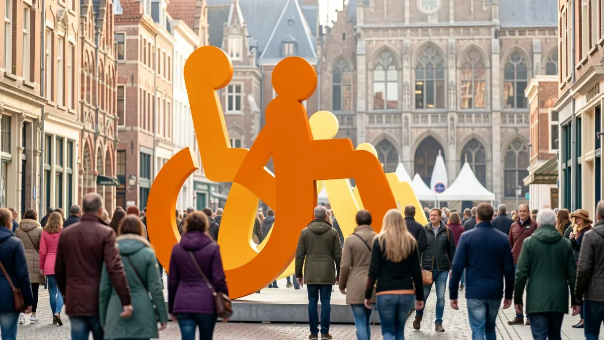 Abstract image symbolizing accessibility and inclusion in Antwerp, with Flemish architectural hints.