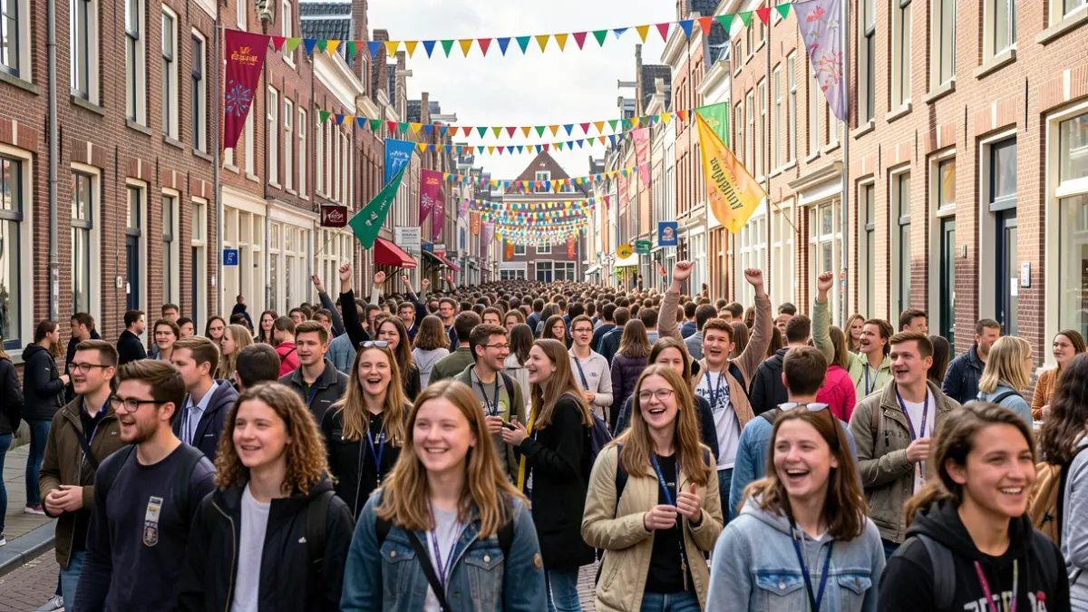 Feestelijke studentenoptocht in Antwerpen ter viering van het begin van het academiejaar.