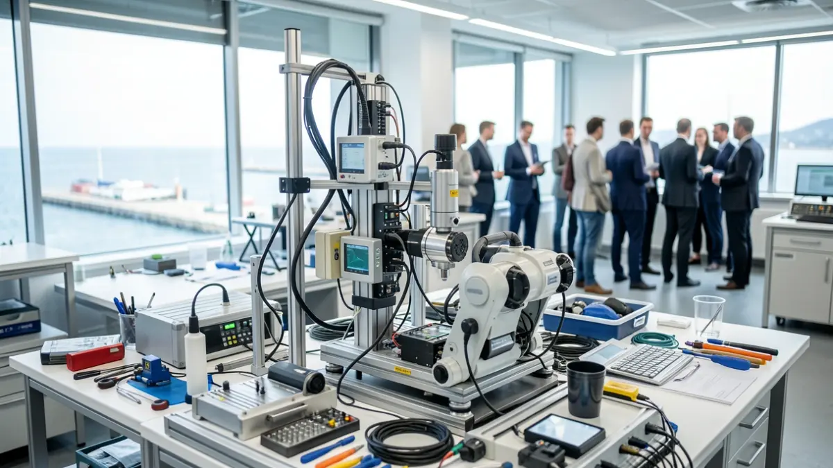 Advanced underwater robotics and maritime technology in a laboratory setting.