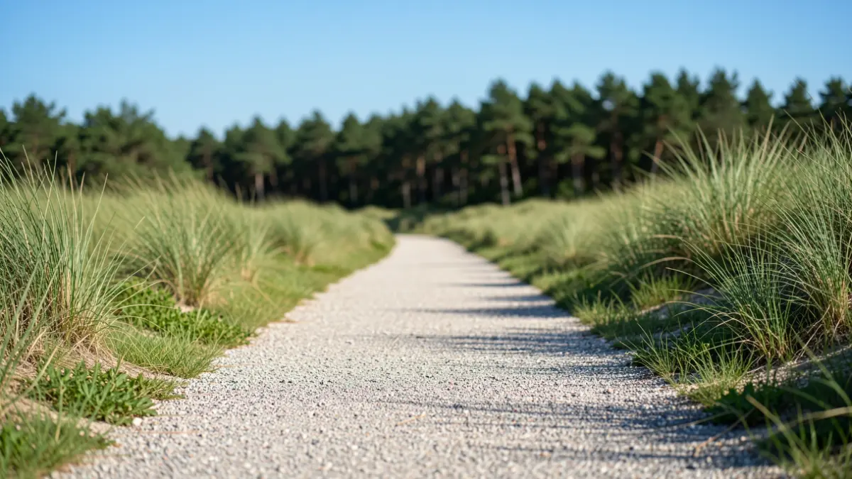 Toegankelijk natuurpad in de Duinbossen van De Haan, geschikt voor rolstoelen en kinderwagens.