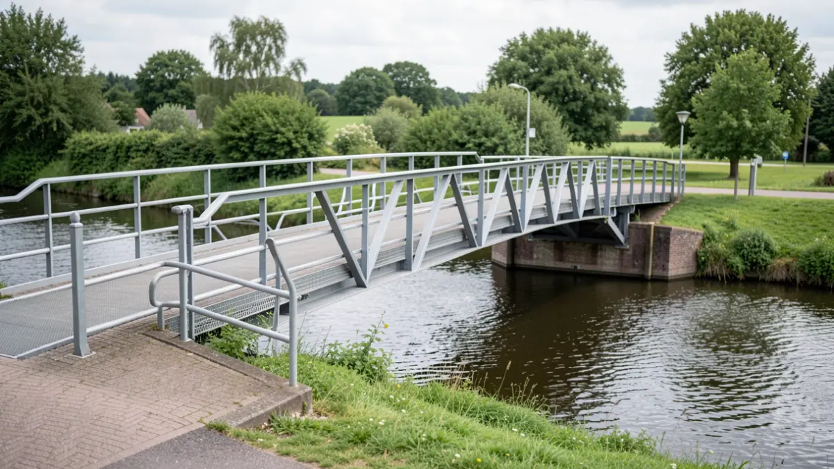 The Firtelbrug in Zulte, a new cyclist and pedestrian bridge over the Leie river, has been fully installed.