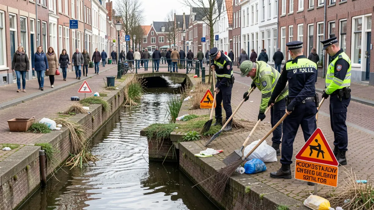 Community wardens and police inspect ditches and verges in Geel during the week of enforcement.