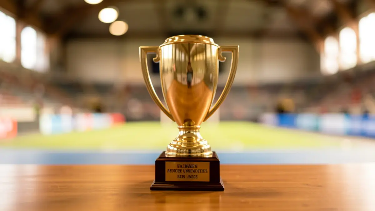 Generic image of a sports trophy on a desk.