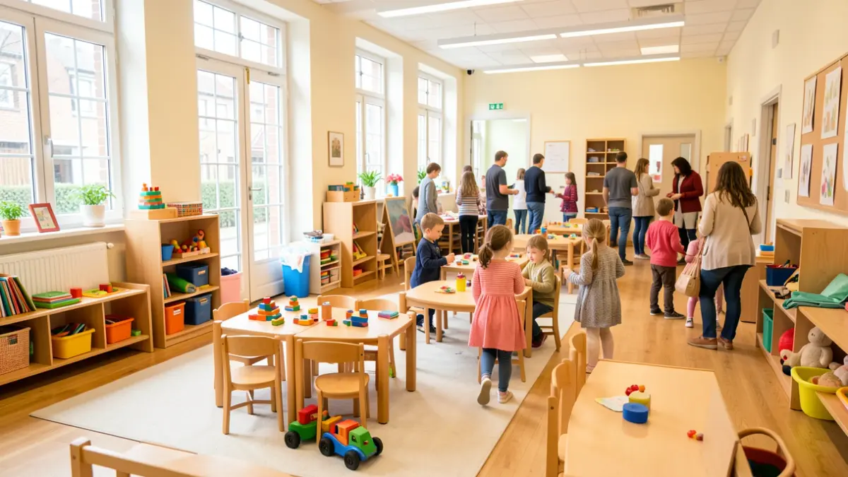 Generic image of a childcare facility in Flanders with toys and child-sized furniture, bathed in soft daylight.