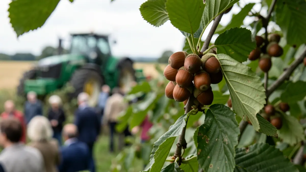 Hazelaars met rijpe noten in een agroforesty-systeem.