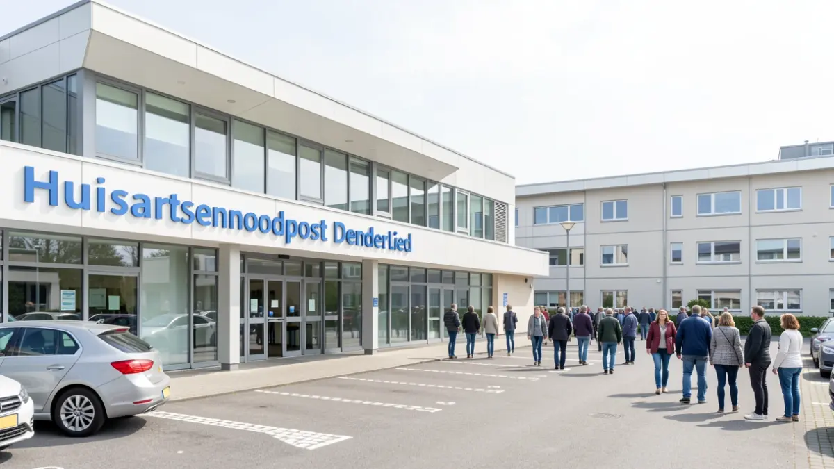 Modern facade of a general practitioner's emergency post next to a residential care center in Denderleeuw.