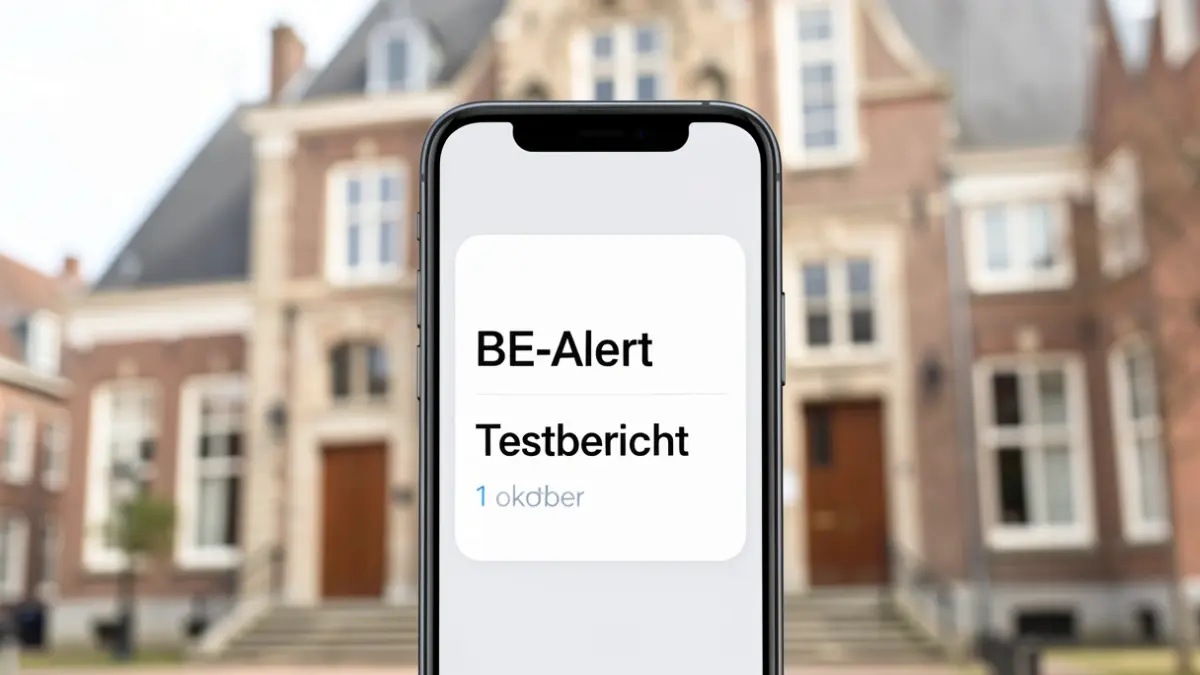 Generieke afbeelding van een mobiele telefoon met een testbericht van BE-Alert.