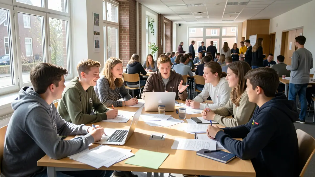 Groep jongeren in gesprek tijdens een participatiemoment in Geel.