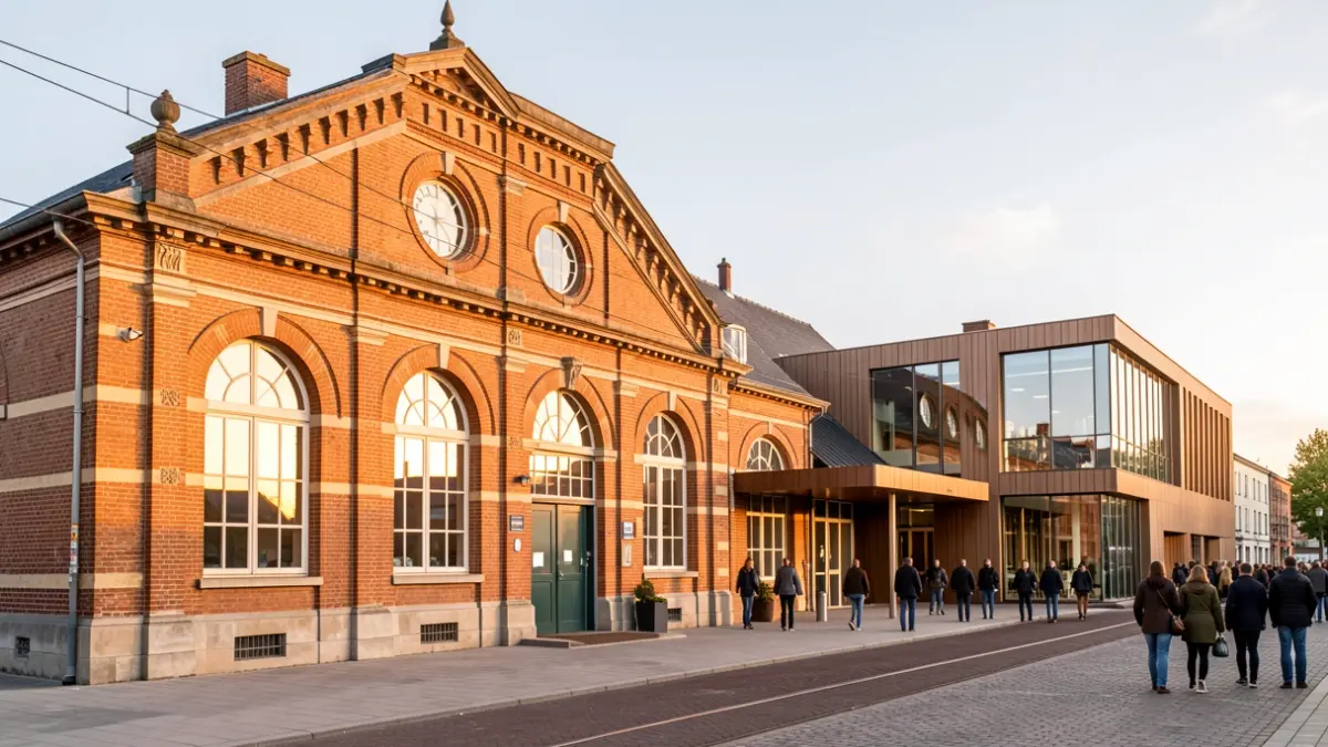 Het gerenoveerde historische stationsgebouw van Wijgmaal, een voorbeeld van circulair bouwen.
