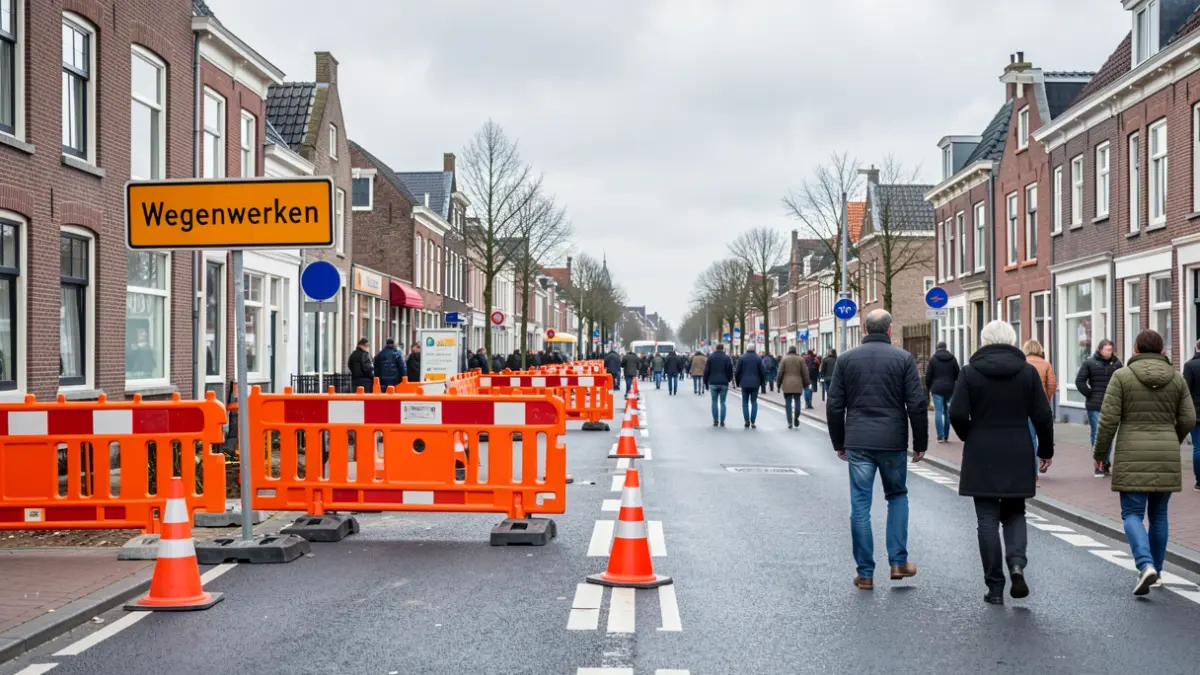 Generieke afbeelding van wegenwerken in Vlaanderen met oranje barrières en verkeersborden.