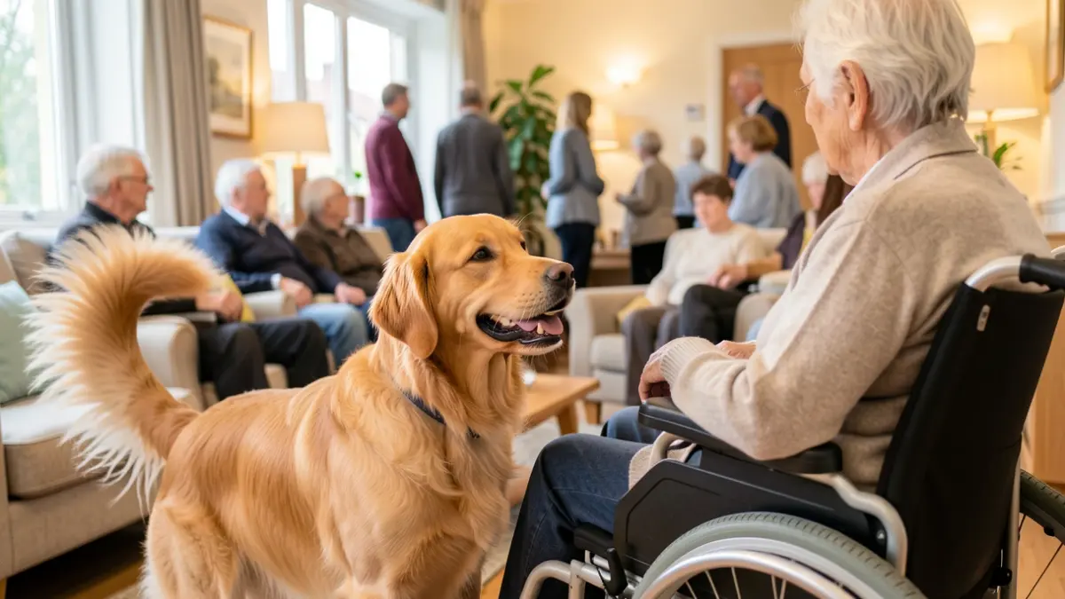 Een hond brengt vreugde aan bewoners van een woonzorgcentrum.