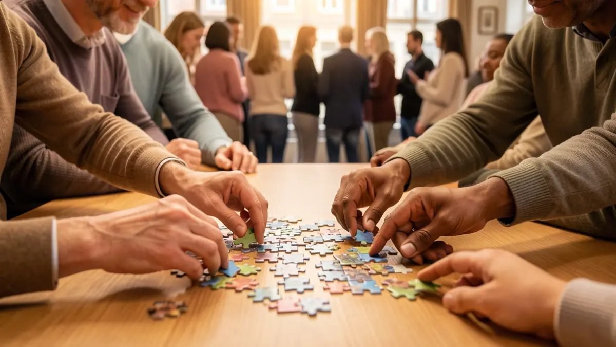 Generic image of hands working together on a puzzle, symbolizing community effort.