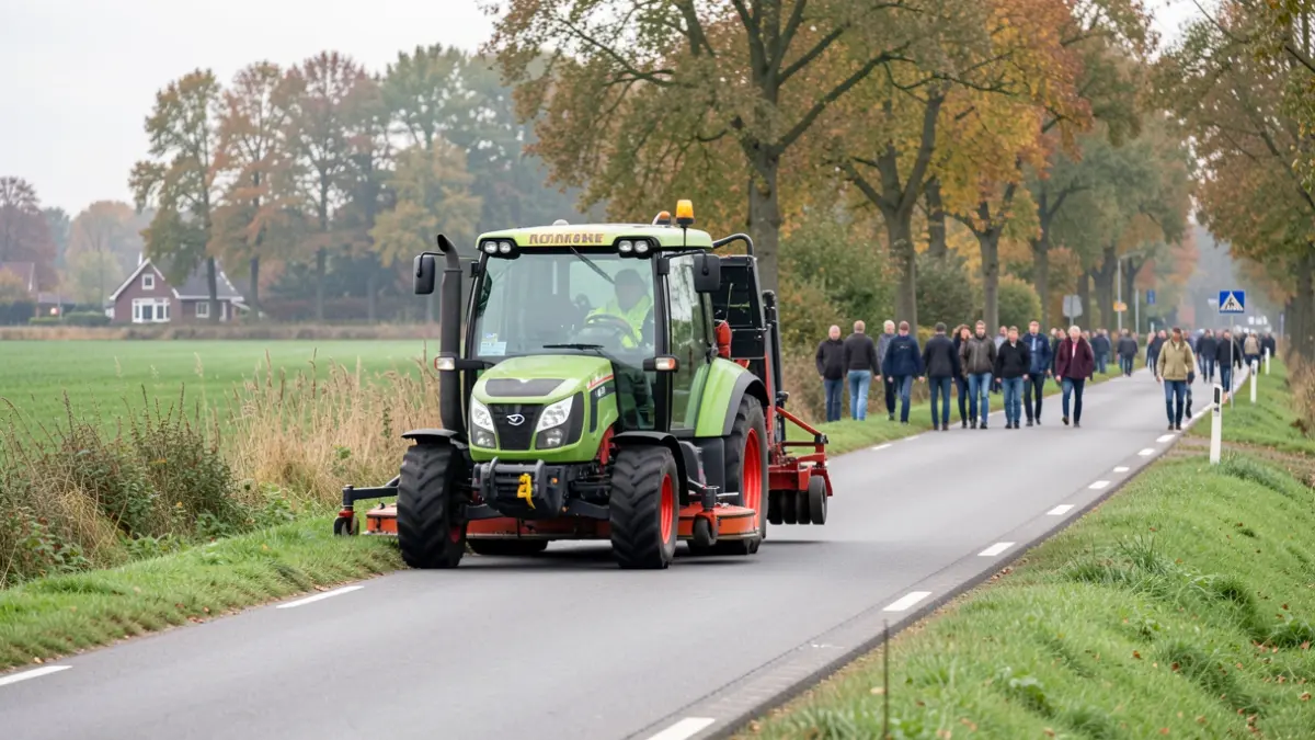 Generic image of a mowing machine along a road in Flanders.