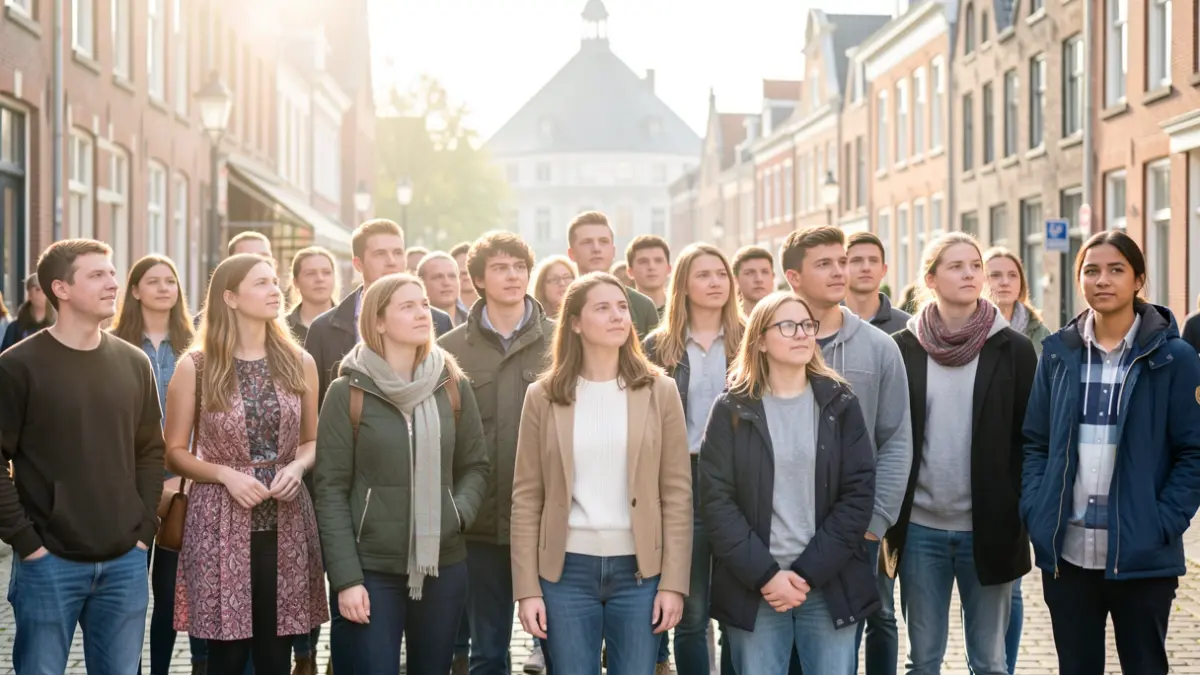 Generic image of a diverse group of young people standing together, symbolizing gender equality in Flanders.