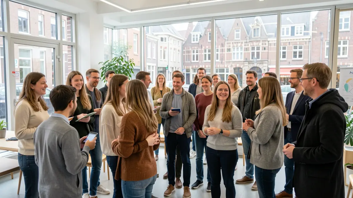 Generieke afbeelding van een diverse groep mensen die begeleiding krijgen in een gemeenschapscentrum in Vlaanderen.