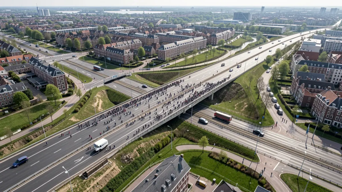 Aerial view of the southern Antwerp Ring, focusing on infrastructure and potential green spaces.