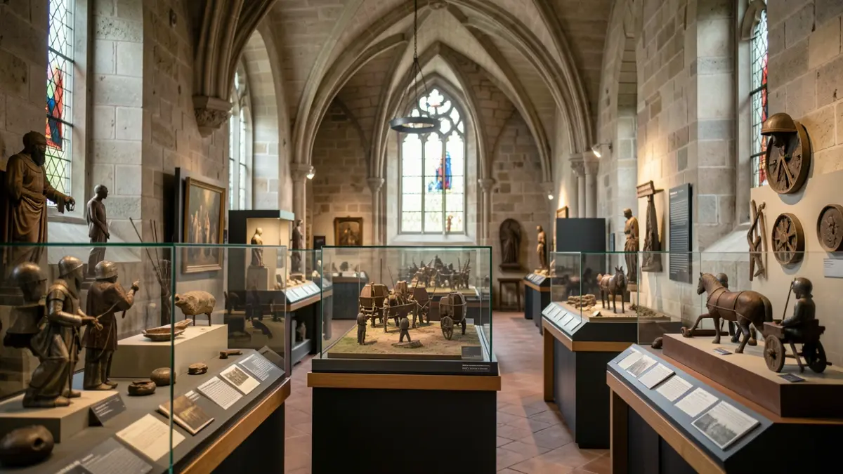Interieur van een historische kapel in Vlaanderen met interactieve tentoonstellingen over de graven van Loon.