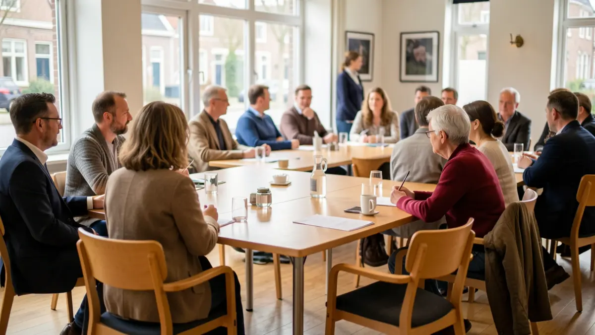Generic image of a community meeting room in Flanders, set up for a neighborhood discussion.