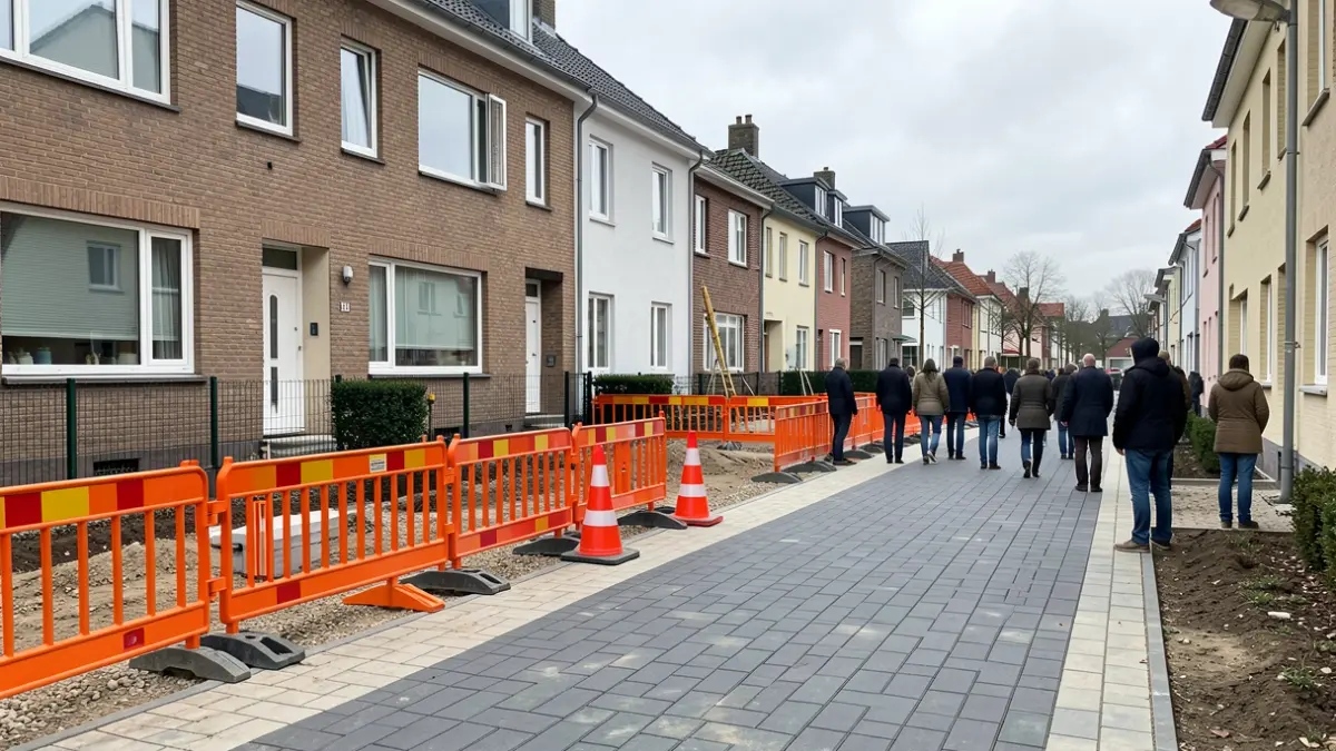 Generieke afbeelding van een bouwplaats met voetpadwerken.