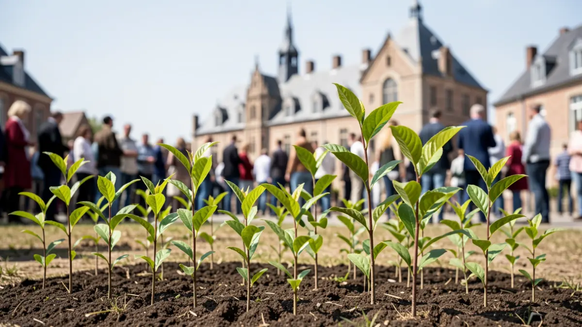 Jonge boompjes en plantgoed klaargemaakt voor levering in Bonheiden.