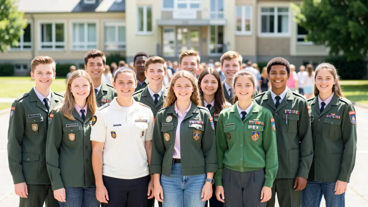 Generieke afbeelding van jongeren in uniform op een schoolplein.
