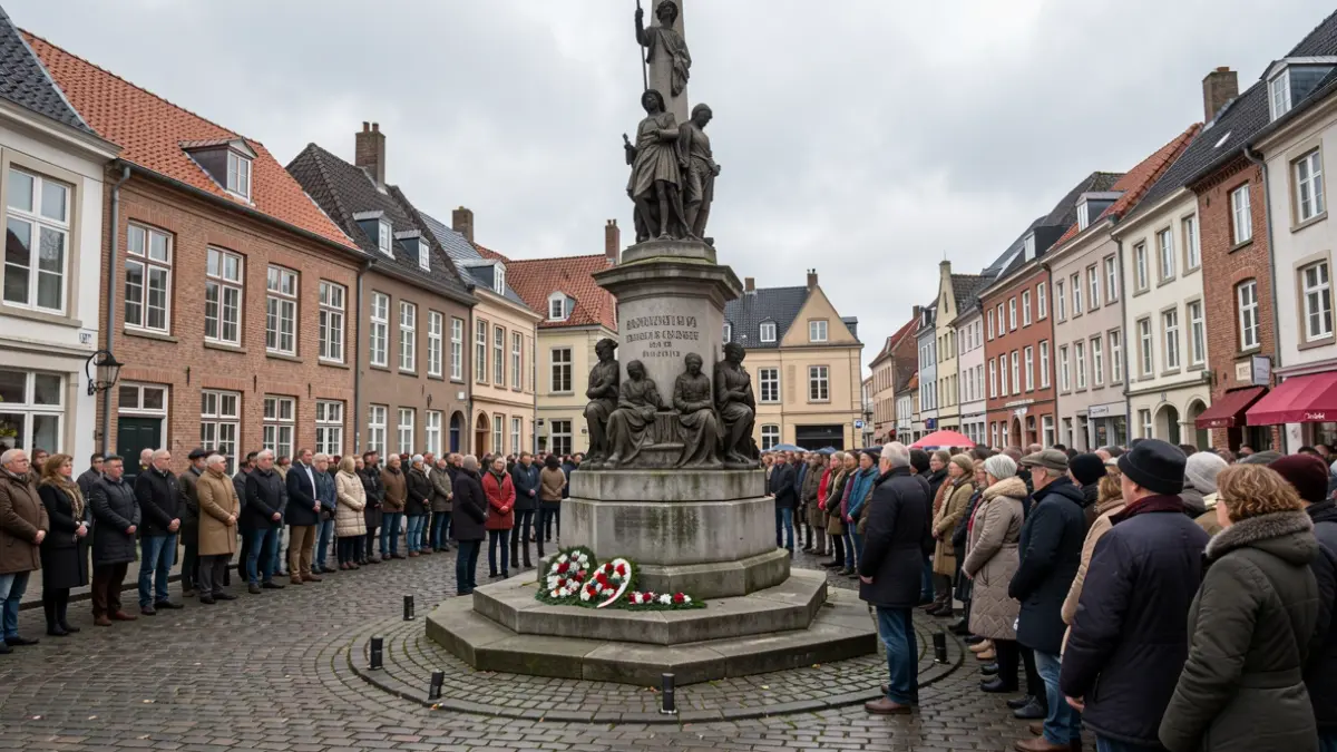 Herdenkingsplechtigheid aan een monument in Deerlijk op 11 november.