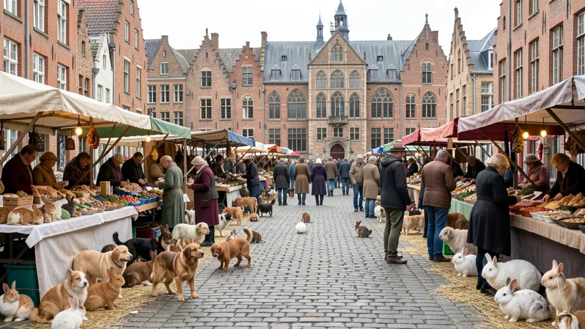 Dierenmarkt in een Vlaamse stad zonder vogels door vogelgriepmaatregelen.