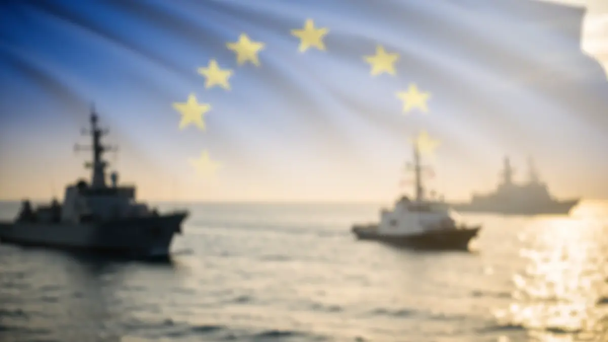 Generic image of European maritime cooperation, featuring ships and the European flag.