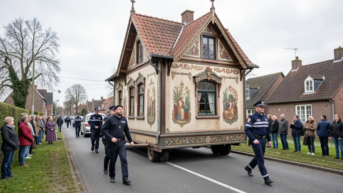 Een uniek transport van een huis door Bonheiden met politiebegeleiding.