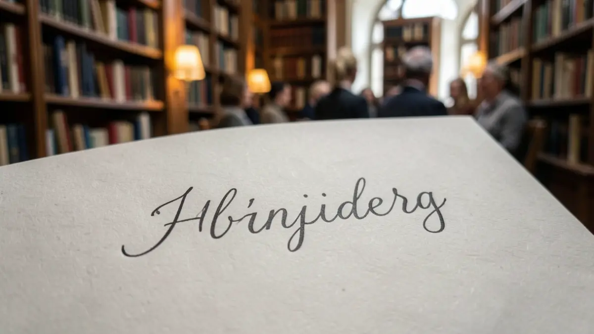 Een close-up van een enkel, betekenisvol woord geschreven in elegant Nederlands schrift op licht gestructureerd papier, met een vage achtergrond van boekenplanken en zacht omgevingslicht dat een bibliotheek of gezellige leeshoek suggereert. Het woord moet een gevoel van thuis of verbondenheid oproepen.