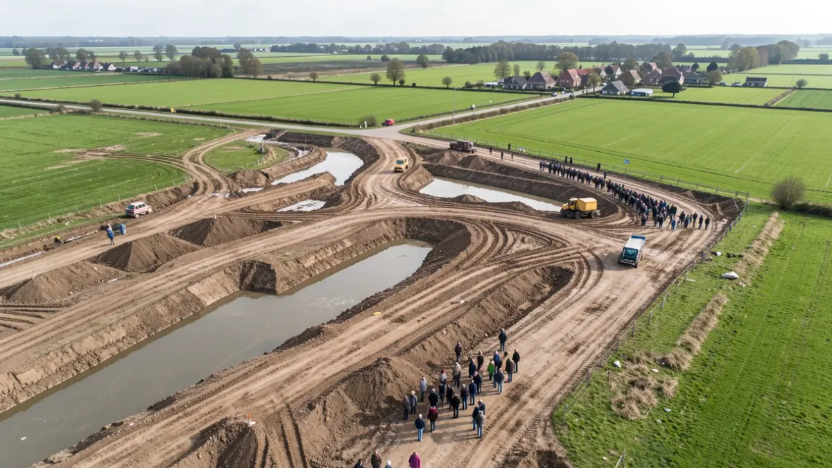 Generic image of a controlled flood zone under construction in Flanders.