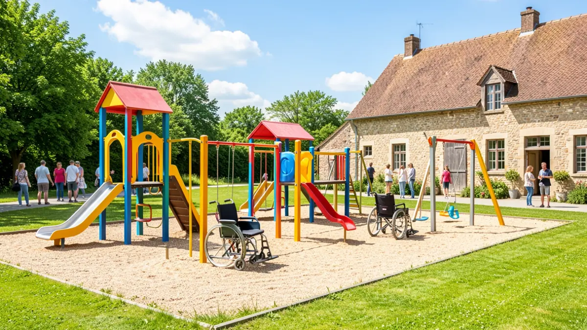 Een nieuw, toegankelijk speelpleintje met inclusief speelmateriaal bij Hoeve Ter Kerst.