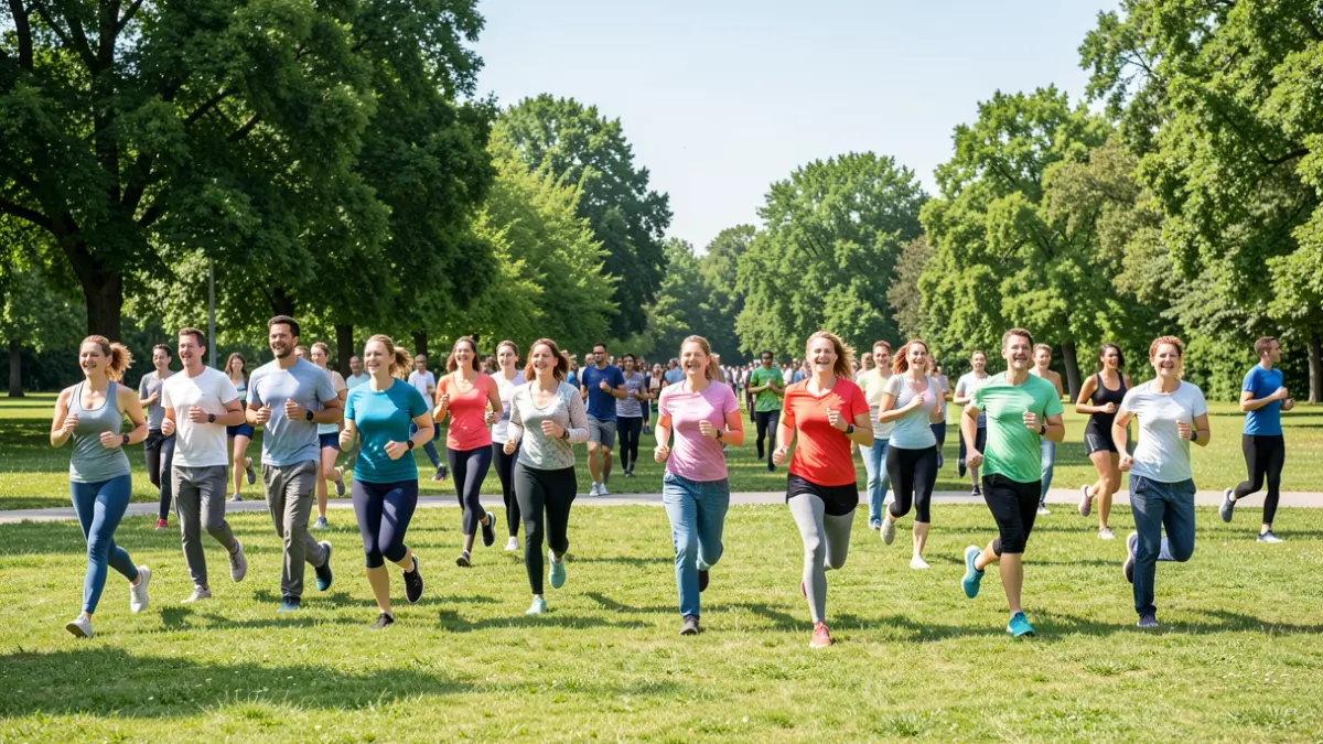 Generieke afbeelding van een groep mensen die deelnemen aan buiten sportactiviteiten in een park.