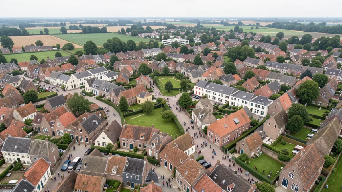 Generieke afbeelding van Vlaamse dorpskernen met een mix van oude en nieuwe bebouwing.
