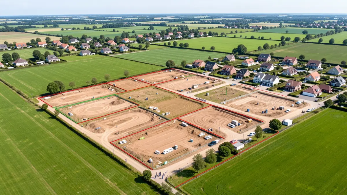 Generieke afbeelding van bouwgronden met markeringen.