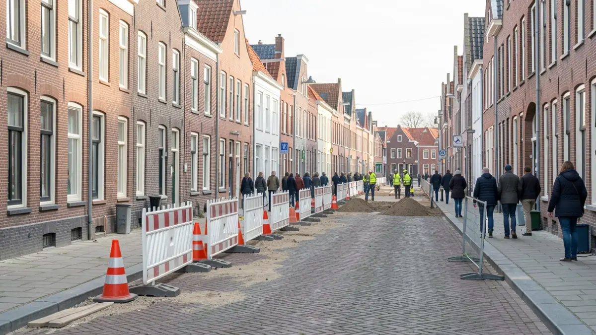 Generieke afbeelding van wegenwerken in een Vlaamse gemeente met typische bakstenen architectuur.