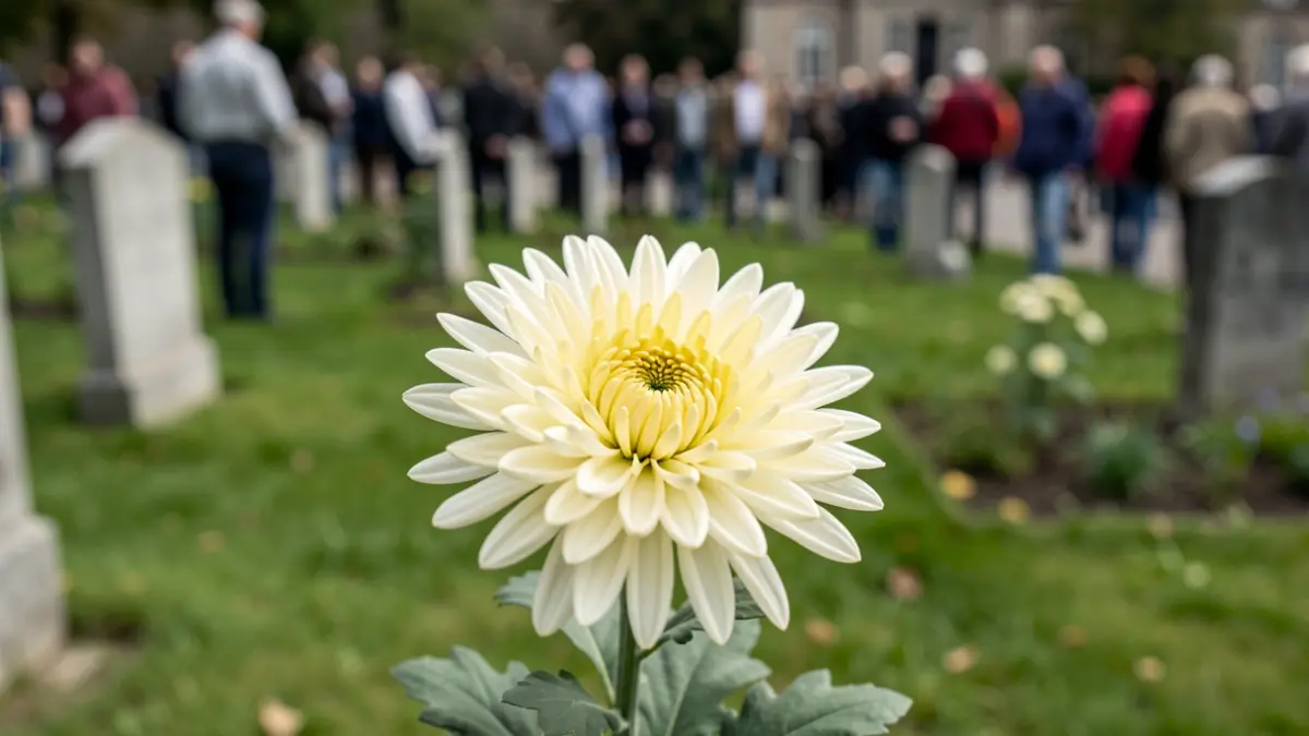 Generieke afbeelding van een chrysant op een begraafplaats.