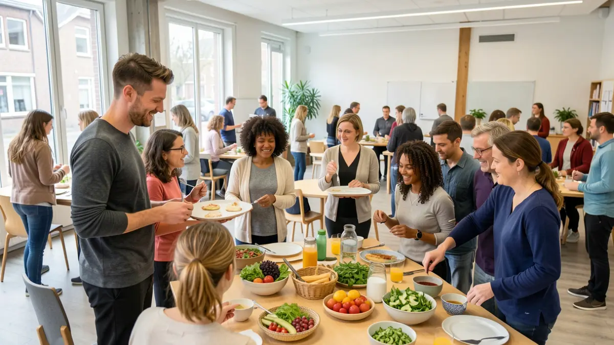 Group session on healthy eating and exercise in a Flemish community center.