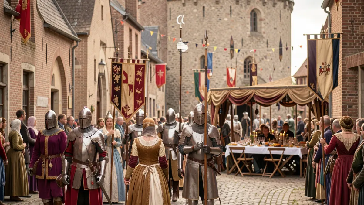 Generic image of a medieval festival weekend with knights, ladies, and a historical procession in Flanders.