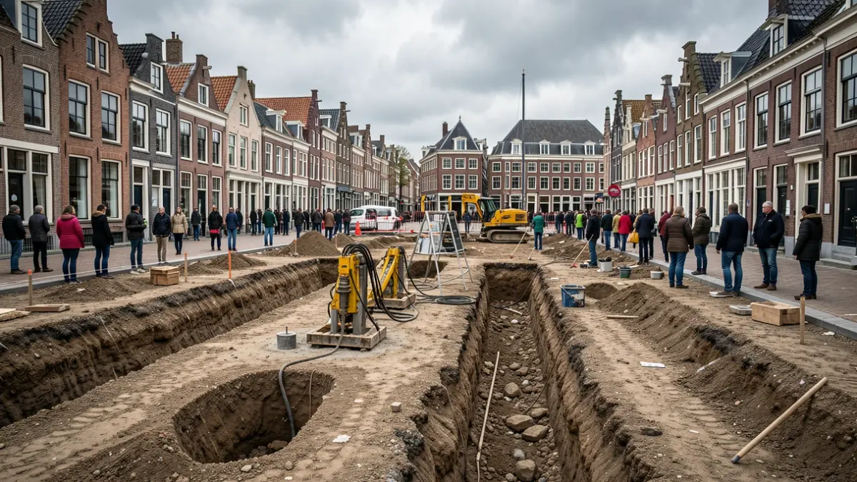 Works on Sint-Jansplein in Kontich with ground drilling and trenches.