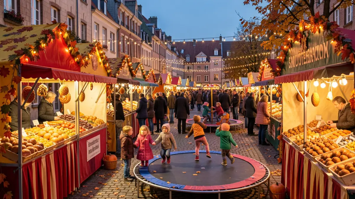 Festive autumn fair at the Veemarkt in Mechelen with traditional stalls and attractions.