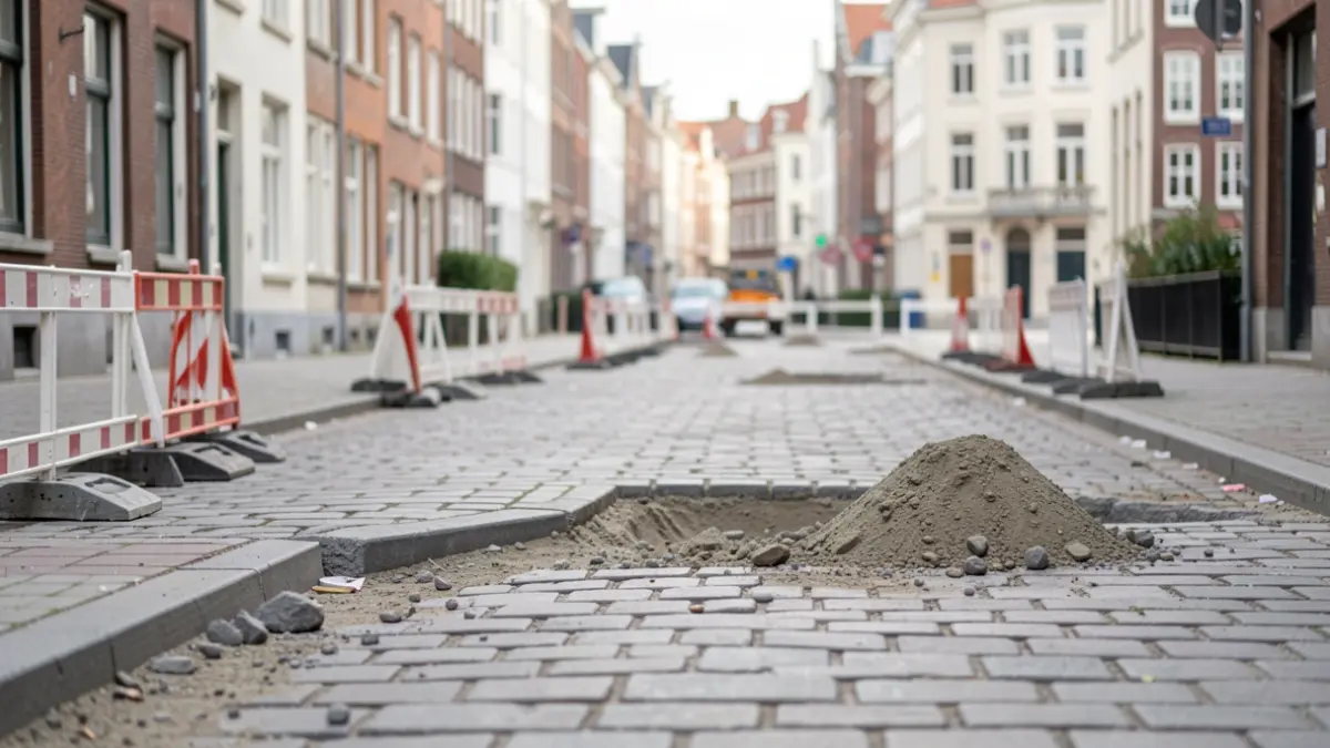 Generieke afbeelding van stoepen en fietspaden in aanleg in een Belgische gemeente.