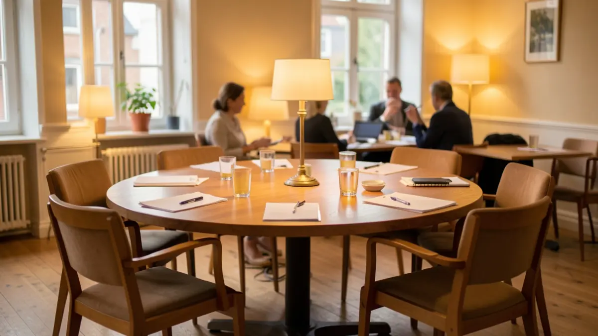 Generic image of a meeting room with a round table.