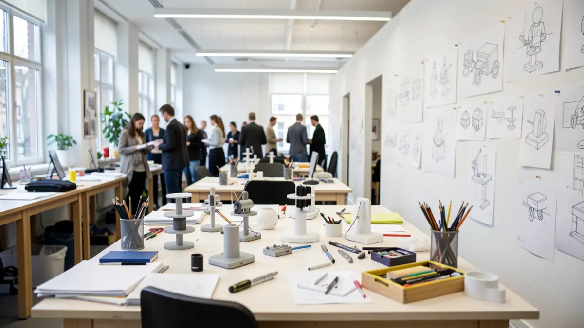 Generic image of a modern design studio with prototypes and sketches.