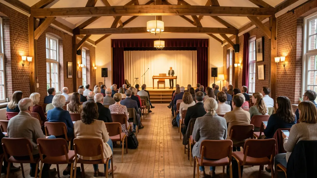 Generic image of a welcoming community hall in Flanders, ready for an information market.