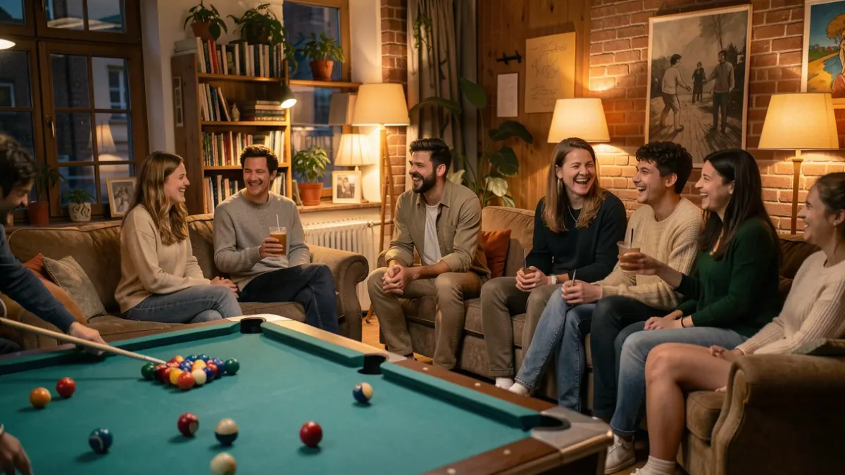 Generieke afbeelding van een jeugdhuis met jongeren die ontspannen en sociaal bezig zijn.