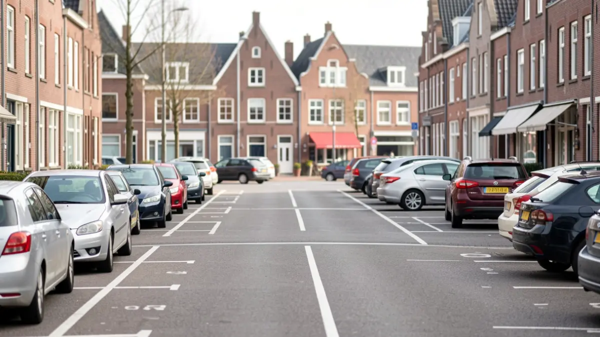 Generic image of a street with clear parking spaces in a Flemish municipality.