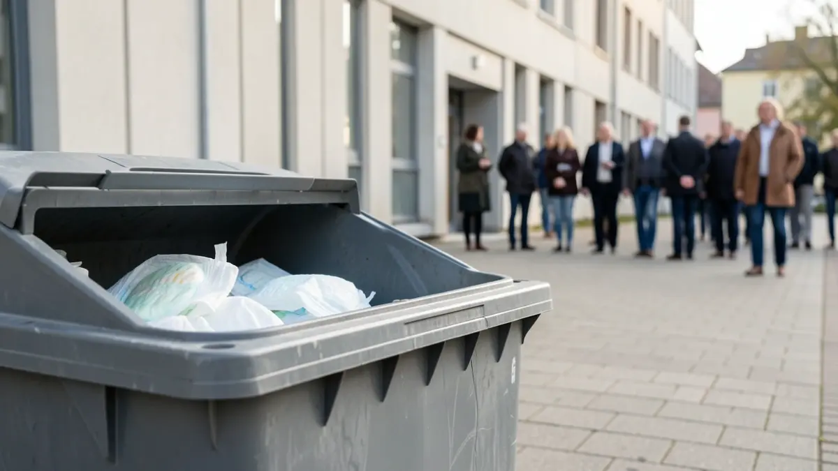 Grijze restafvalcontainer met luiers, symbool voor afvalbeheer om medische redenen.