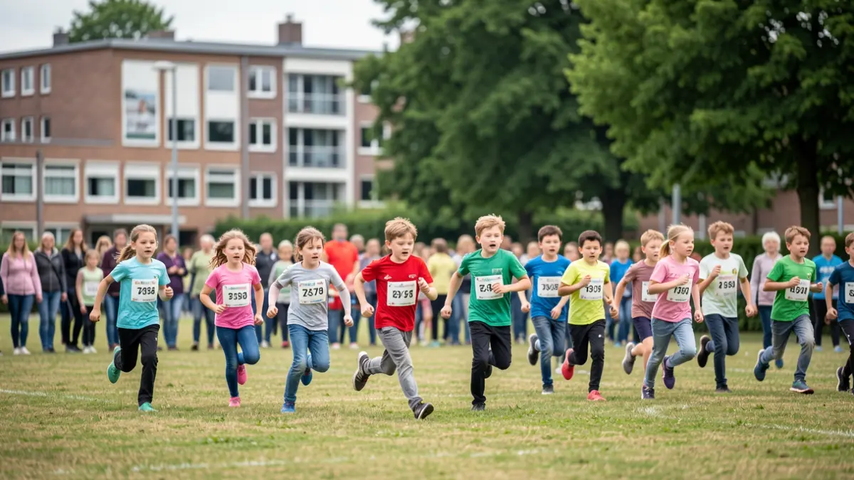 Generic image of children participating in a sponsored run on a school field in Flanders.
