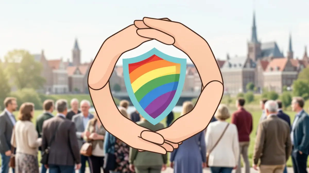 Generieke afbeelding van symbolische elementen die strijden tegen gendergerelateerd geweld, met een focus op bescherming en gemeenschap in Vlaanderen.